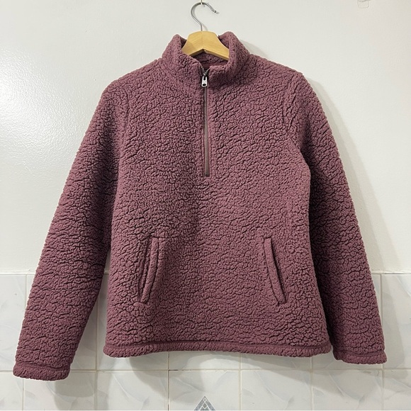 Abercrombie & Fitch Pink Faux Sherpa 1/4 Zip Fleece Cold Weather Pullover Jacket - Picture 1 of 7